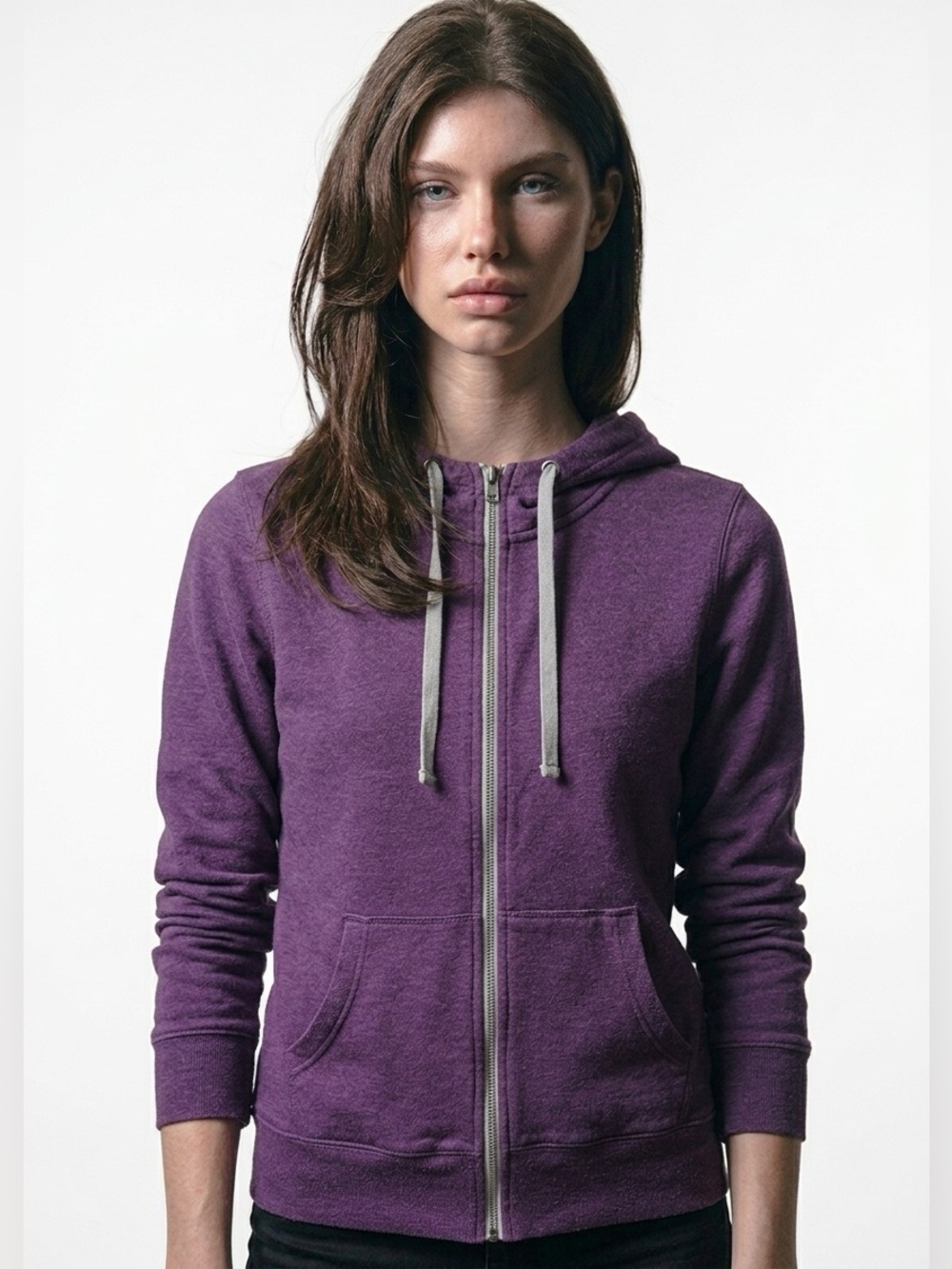 Tek gear drawstring hoody sweatshirt zip front  size large‎ purple